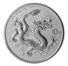 China 10 Yuan 2025 Chinesischer Drache 1 Oz Silber 999 ST / BU