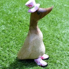 Laufente mit Zylinder + Pumps  22 cm,  Ente pretty in pink - Look Teak Holz Ente