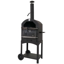 B-Ware Holzkohlegrill MCW-N15, Pizzaofen, Grillrost Pizzastein, Stahl schwarz