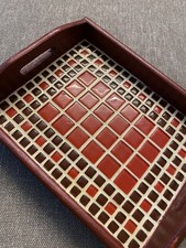 Mosaik Tablett Braun Rot handgemacht DIY Glasmosaik nachhaltig NEU 23x18x4cm