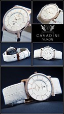 CAVADINI Damen Armbanduhr YUKON Edelstahl, Rotgold plattiert 37mm, Leder, weiss