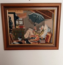 Älteres Stickbild Armer Poet von Spitzweg 80 er Jahre