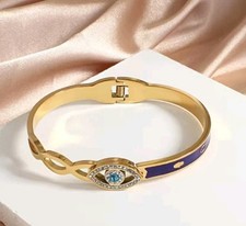 Edelstahl Armband Armreif Goldfarben Damen Nazar Auge Strass Schmuck Armspange