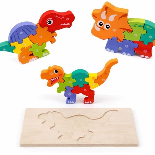 Dinosaurier holz puzzle set - puzzle,