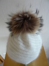 Edle Angora Strick Mütze  Echtpelz Bommel Mütze JOLINA DALLAS wollweiß neuwertig