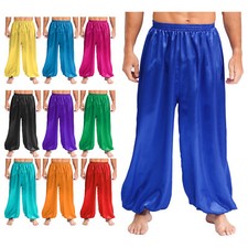 Herren Aladinhose Lang Haremshose Pumphose Satin Hose Halloween Kostüm Hosen