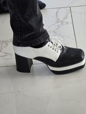 Lack Plateauschuhe Herren Gr 46 / 47  Schwarz/weiß Party 70er Karneval