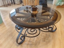 Runder Couchtisch Wagenrad, handgeschmiedetes Unikat, Ø 95 cm, Höhe 52 cm