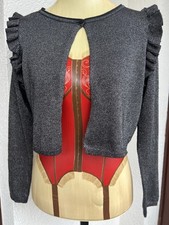 Neu Only Bolero Strickjacke Crop Kurz Bauchfrei grau Anthrazit Silber Lurex Glit