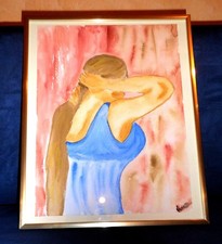 Aquarell: Frau mit Zopf - in