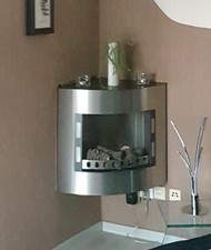 Feuergel-Eck-Wandkamin "JOSY II" Edelstahl