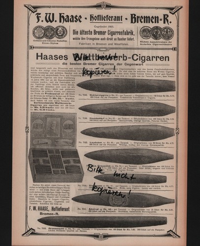 Bremen werbung 1908 w - werbung, f.