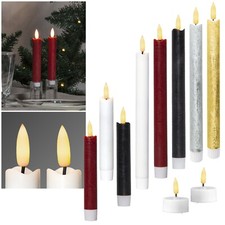 2er Set LED Stab-Kerze "3D FLAMME" Echt-Wachs-Mantel mit TIMER flackernd Tafel