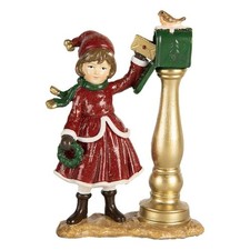 Clayre&Eef Winterkinder Figur Mädchen am Briefkasten rot 12 cm Weihnachtsdeko