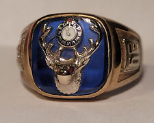 Alter Herrenring aus Gold (10K), mit blauem Stein und Hirschkopf