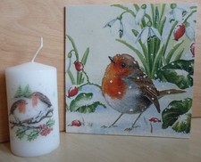 Deko Kerze + Deko HDF - Tiere Vögel Rotkehlchen Schnee Winter Garten Natur