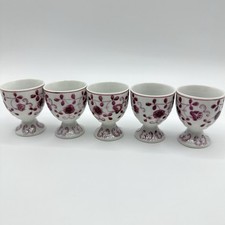 August Warnecke China Purpur Porzellan 5 Stück Eierbecher Handbemalt
