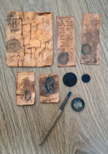 alte Kupfer Wäscheschablonen Monogramm 1900 Stickschablonen Konvolut uralt Farbe