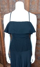 MAX MARA Maxi Träger-Kleid schwarz Volant am Ausschnitt Viskose It38 De32/34