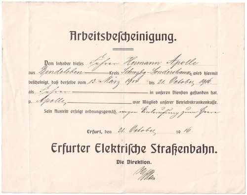 Arbeitsbescheinigung der