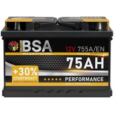 BSA Autobatterie 75Ah 12V +30% Power ersetzt Batterie 70Ah 72Ah 74Ah 77Ah 80Ah