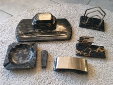 Schreibtischgarnitur Schreibtischset schwarzer Marmor 20er 30er Jahre (6 Teile)