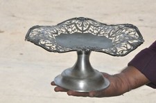 Alte Weiß Metall Groß Blumenmuster Jali Cut Arbeit Handgefertigt Früchte Schale,