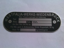 Typenschild AHK Anhängerkupplung Westfalia oldtimer Kupplungskugel Schild s69 BJ