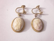 43356 vintage Ohrringe Glas Kamee Vorkrieg Messing gut Vergoldet 30mm lang