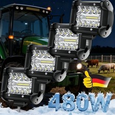 4x 480W LED Arbeitsscheinwerfer 12V 6D Offroad Scheinwerfer Traktor Bagger SUV
