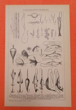 Angelfischerei Haken Pose Blinker Montage Köderfisch Fliegen Holzstich 1895