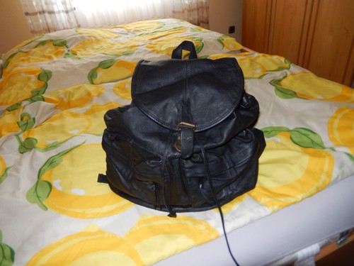 Echt leder rucksack - leder, schwarz