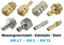 Druckluftkupplung Kupplungsstecker NW7,2 NW5 NW2,7 Messing/vernickelt Edelstahl