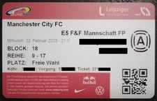 original Sammler VIP Ticket UCL 22/2/2023 RB Leipzig vs Manchester City