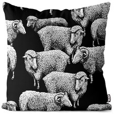 VOID Kissenbezug Bauern-Hof Wolle Schafe Tier-Herde Schäfer Märchen Schwarz