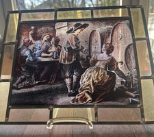 Altes Fensterbild Weinkeller , Wirtshaus Glasmalerei bleiverglast 30 X 24 cm