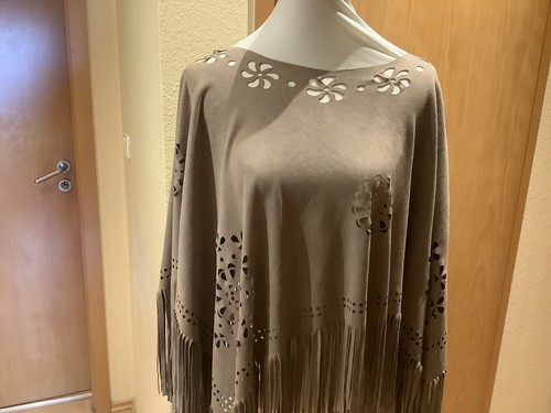 Poncho velours leder beige - poncho,