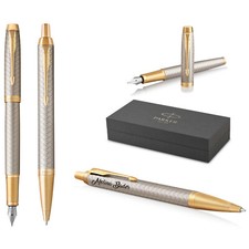 Parker IM PREMIUM Schreibset Füller+Kugelschreiber Warm Silver G.C. Gravur