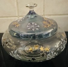 Edle feine Bonbonniere Glas Schale handbemalt weihnachtlich