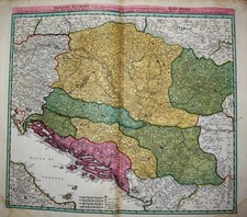 c1730 Jugoslawien Dalmatien Ungarn Kolorierte Kupferstich-Landkarte Homann