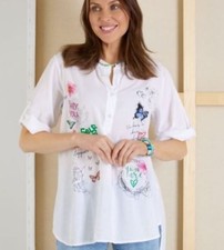 Baumwollbluse mit Sticker-Druck, Gr. M, weiß, Marke: Liberty