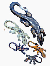 5 Stück Deko-Reptilien Salamander in beige + braun/gold aus Holz - Wanddeko