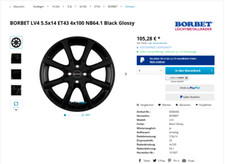 BORBET LV4 5.5x14 ET43 4x100 NB64.1 Black Glossy