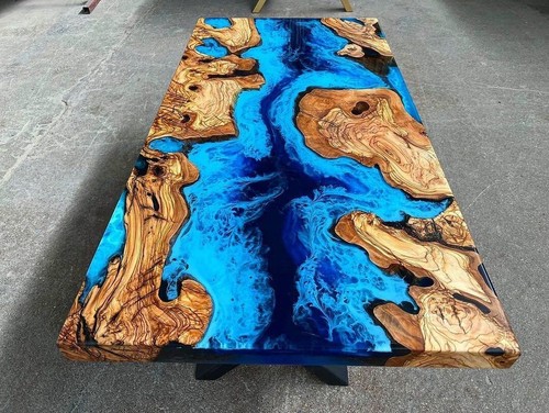 Blue epoxy river table - epoxy,