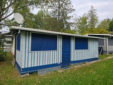 Wohnwagen Vorzelt freistehend Deisenhofer 7m x 2,5m mit Podest blau Schiebetüren