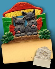 SCHÖNER ALTER PAPP RELIEF KALENDER-RÜCKEN 1950er YORKSHIRE TERRIER NEUWERTIG
