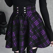 Damen Gothic Plissiert Kariert