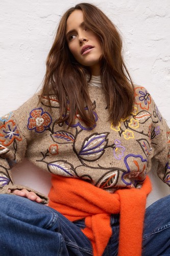 Oui pullover mit blumen beige - mit,