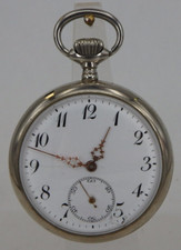 Elegante offene Herrentaschenuhr Stahl / Nickel um 1905 - TOPZUSTAND (108315)