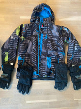 Quiksilver Ski Snowboardjacke Gr. 16 blau grau schwarz inkl. 2 Paar Handschuhe